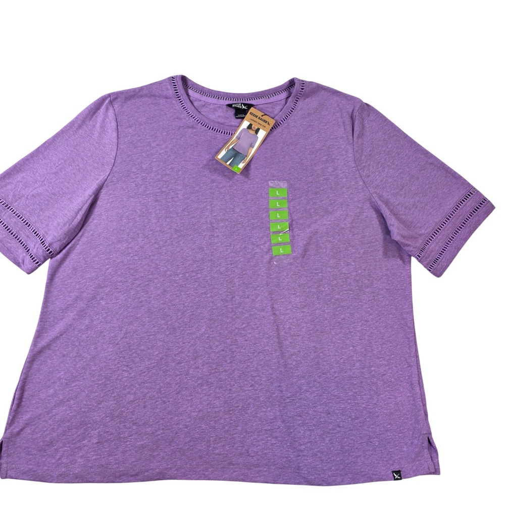 Eddie Bauer Ladder Trim Linen Blend Top Purple Orchid Large Womens Tee Boho